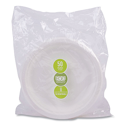 Eco-Products Renewable Sugarcane Plates, 9" dia, Natural White, 50/Pack (ECOEPP013PK)