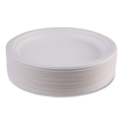 Eco-Products Renewable Sugarcane Plates, 9" dia, Natural White, 50/Pack (ECOEPP013PK)