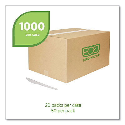 Eco-Products Plantware Compostable Cutlery, Knife, 6", White, 1,000/Carton (ECOEPS011W)