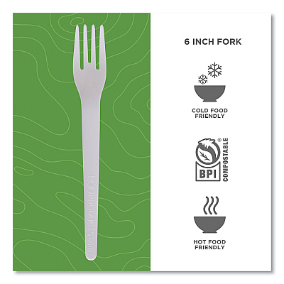 Eco-Products Plantware Compostable Cutlery, Fork, 6", White, 1,000/Carton (ECOEPS012W)