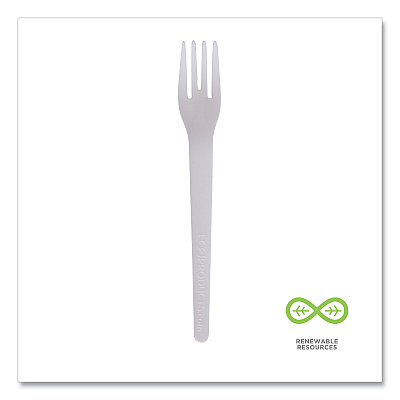Eco-Products Plantware Compostable Cutlery, Fork, 6", White, 1,000/Carton (ECOEPS012W)
