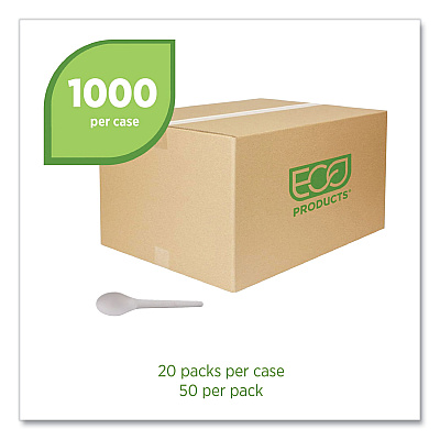 Eco-Products Plantware Compostable Cutlery, Spoon, 6", White, 1,000/Carton (ECOEPS013W)