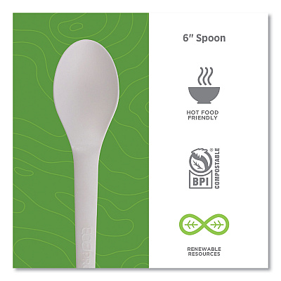 Eco-Products Plantware Compostable Cutlery, Spoon, 6", White, 1,000/Carton (ECOEPS013W)