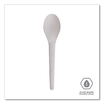 Eco-Products Plantware Compostable Cutlery, Spoon, 6", White, 1,000/Carton (ECOEPS013W)