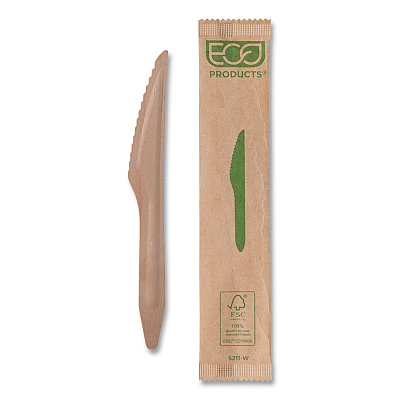 Eco-Products Wood Cutlery, Knife, Natural, 500/Carton (ECOEPS211W)
