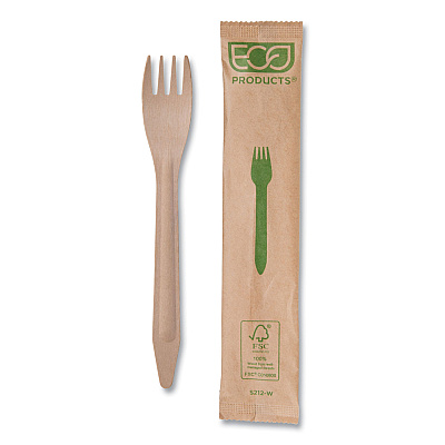 Eco-Products Wood Cutlery, Fork, Natural, 500/Carton (ECOEPS212W)