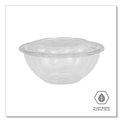 Eco-Products Renewable and Compostable Salad Bowls with Lids, 24 oz, Clear, Plastic, 50/Pack, 3 Packs/Carton (ECOEPSB24)