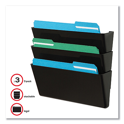 deflecto EZ Link Stackable DocuPocket, 3 Sections, Legal Size, 16.25 x 4 x 19, Black (DEF74104)