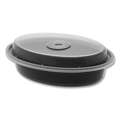 Pactiv Evergreen Newspring VERSAtainer Microwavable Containers, Oval, 12 oz, 6.8 x 4.8 x 1.45, Black/Clear, Plastic, 150/Carton (PCTOC12B)