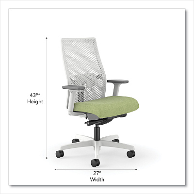 HON Ignition 2.0 Reactiv Mid-Back Task Chair, Fern Fabric Seat, Designer White Back, White Base (HONI2MR2ARH4DX)