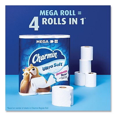 Charmin Ultra Soft Bathroom Tissue, Mega Roll, Septic Safe, 2-Ply, White, 224 Sheets/Roll, 12 Rolls/Pack, 4 Packs/Carton (PGC08813)