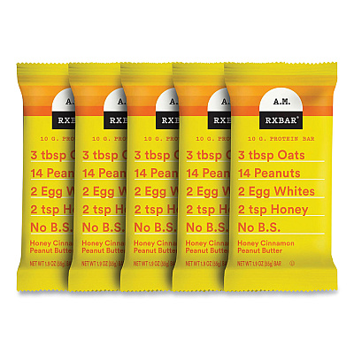 A.M. RXBAR Adult Bars, Honey Cinnamon Peanut Butter, 1.9 oz Bar, 5 Bars/Packs, 2 Packs/Carton (GRR60000748)