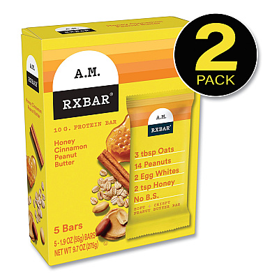 A.M. RXBAR Adult Bars, Honey Cinnamon Peanut Butter, 1.9 oz Bar, 5 Bars/Packs, 2 Packs/Carton (GRR60000748)