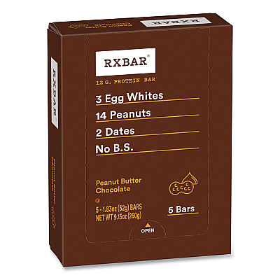RXBAR Adult Bars, Assorted Flavors, 1.83 oz Bar, 5 Bars/Pack, 3 Packs/Carton (GRR60000771)