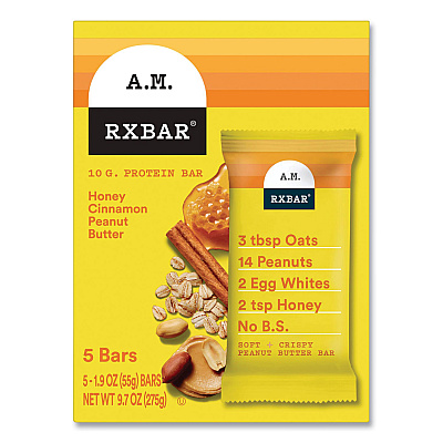 A.M. RXBAR Adult Bars, Honey Cinnamon Peanut Butter, 1.9 oz Bar, 5 Bars/Packs, 2 Packs/Carton (GRR60000748)