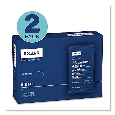 RXBAR Adult Bars, Blueberry, 1.83 oz Bar, 5 Bars/Box, 2 Boxes/Carton (GRR60000741)