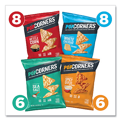 PopCorners Popped Corn Chips Snacks Variety Pack, Assorted Flavors, 1 oz Bag, 28/Pack (GRR22002179)
