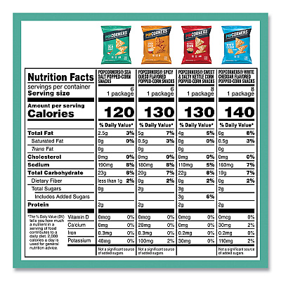 PopCorners Popped Corn Chips Snacks Variety Pack, Assorted Flavors, 1 oz Bag, 28/Pack (GRR22002179)