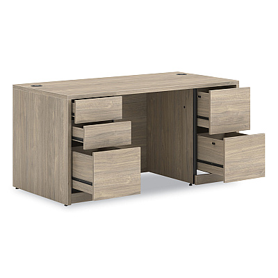 HON 10500 Series Double Pedestal Desk with Full Pedestals, 60" x 30" x 29.5", Kingswood Walnut (HON105892LKI1)