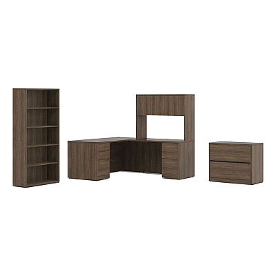 HON 10500 Series Single Pedestal Desk, Left Pedestal: Box/Box/File, 66" x 30" x 29.5", Pinnacle (HON105898LPINC)