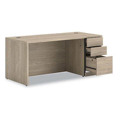 HON 10500 Series Single Pedestal Desk, Right Pedestal: Box/Box/File, 66" x 30" x 29.5", Kingswood Walnut (HON105897RLKI1)