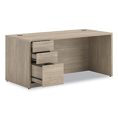 HON 10500 Series Single Pedestal Desk, Left Pedestal: Box/Box/File, 66" x 30" x 29.5", Kingswood Walnut (HON105898LLKI1)