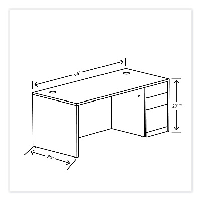 HON 10500 Series Single Pedestal Desk, Right Pedestal: Box/Box/File, 66" x 30" x 29.5", Kingswood Walnut (HON105897RLKI1)