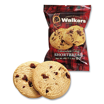 Walkers Shortbread Cookies, Chocolate Chip, 1.4 oz Pack, 2/Pack, 20 Packs/Box (OFX1537D)