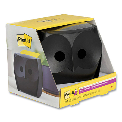Post-it Pop-up Notes Owl-Shaped Dispenser, For 3 x 3 Pads, Black, Includes 45-Sheet Citron Super Sticky Dispenser Pop-Up Pad (MMMOWL330BK)