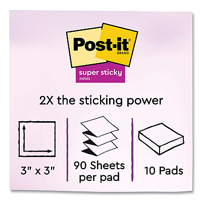 Post-it Pop-up Notes Super Sticky Pop-up Notes Summer Joy Collection Colors, 3" x 3", Assorted Colors, 90 Sheets/Pad, 10 Pads/Pack (MMMR33010SSJOY)