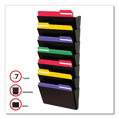 deflecto EZ Link Stackable DocuPocket, 7 Sections, Letter Size, 13" x 4" x 14" to 19", Black (DEF73704)