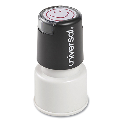 Universal Round Message Stamp, SMILEY FACE, Pre-Inked/Re-Inkable, Red (UNV10080)