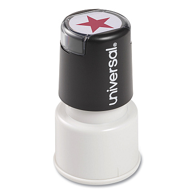 Universal Round Message Stamp, STAR, Pre-Inked/Re-Inkable, Red (UNV10081)