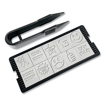 Trodat Printy 10-in-1 Self-Inking Teacher Stamp, Incudes 10 Dies, 0.63" Diameter, Blue/Red (USS4630)