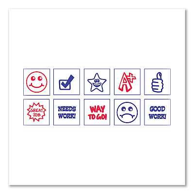 Trodat Printy 10-in-1 Self-Inking Teacher Stamp, Incudes 10 Dies, 0.63" Diameter, Blue/Red (USS4630)