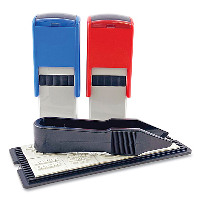 Trodat Printy 10-in-1 Self-Inking Teacher Stamp, Incudes 10 Dies, 0.63" Diameter, Blue/Red (USS4630)