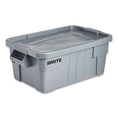 Rubbermaid Commercial BRUTE Tote with Lid, 14 gal, 27.5" x 16.75" x 10.75", Gray (RCP9S30GRAEA)