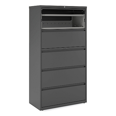 Alera Lateral File, 5 Legal/Letter/A4/A5-Size File Drawers, Black, 36" x 18.63" x 67.63" (ALEHLF3667BL)