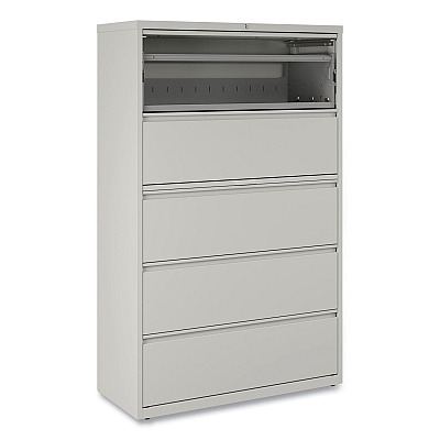 Alera Lateral File, 5 Legal/Letter/A4/A5-Size File Drawers, 1 Roll-Out Posting Shelf, Light Gray, 42" x 18.63" x 67.63" (ALEHLF4267LG)