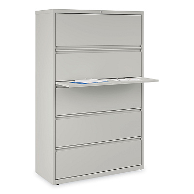 Alera Lateral File, 5 Legal/Letter/A4/A5-Size File Drawers, 1 Roll-Out Posting Shelf, Light Gray, 42" x 18.63" x 67.63" (ALEHLF4267LG)