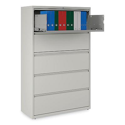 Alera Lateral File, 5 Legal/Letter/A4/A5-Size File Drawers, 1 Roll-Out Posting Shelf, Light Gray, 42" x 18.63" x 67.63" (ALEHLF4267LG)