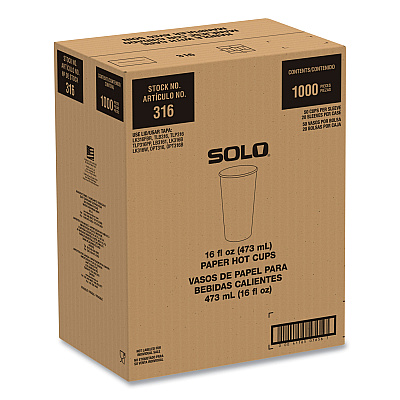 Solo Compostable Paper Hot Cups, ProPlanet Seal, 16 oz, White/Green, 1,000/Carton (SCC316PLAPLANET)