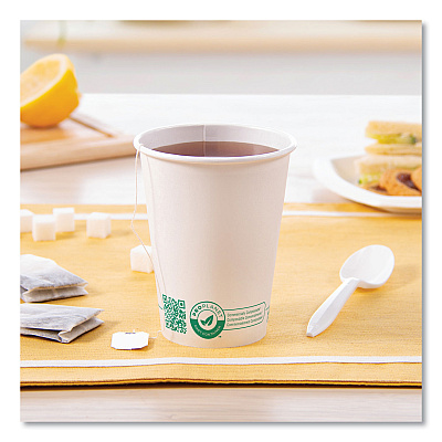 Solo Compostable Paper Hot Cups, ProPlanet Seal, 12 oz, White/Green, 1,000/Carton (SCC412PLAPLANET)