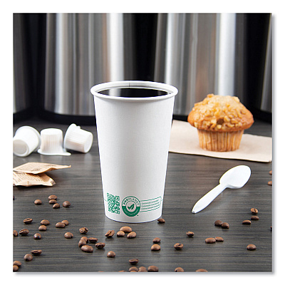 Solo Compostable Paper Hot Cups, ProPlanet Seal, 16 oz, White/Green, 1,000/Carton (SCC316PLAPLANET)