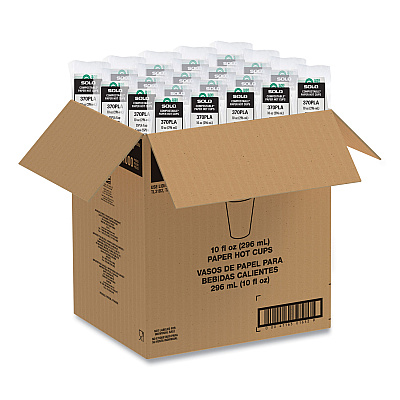 Solo Compostable Paper Hot Cups, ProPlanet Seal, 10 oz, White/Green, 1,000/Carton (SCC370PLAPLANET)