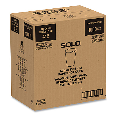 Solo Compostable Paper Hot Cups, ProPlanet Seal, 12 oz, White/Green, 1,000/Carton (SCC412PLAPLANET)