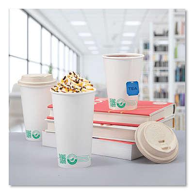 Solo Compostable Paper Hot Cups, ProPlanet Seal, 16 oz, White/Green, 1,000/Carton (SCC316PLAPLANET)