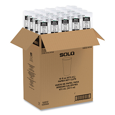 Solo Compostable Paper Hot Cups, ProPlanet Seal, 16 oz, White/Green, 1,000/Carton (SCC316PLAPLANET)