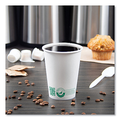 Solo Compostable Paper Hot Cups, ProPlanet Seal, 12 oz, White/Green, 1,000/Carton (SCC412PLAPLANET)