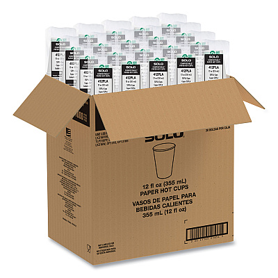 Solo Compostable Paper Hot Cups, ProPlanet Seal, 12 oz, White/Green, 1,000/Carton (SCC412PLAPLANET)